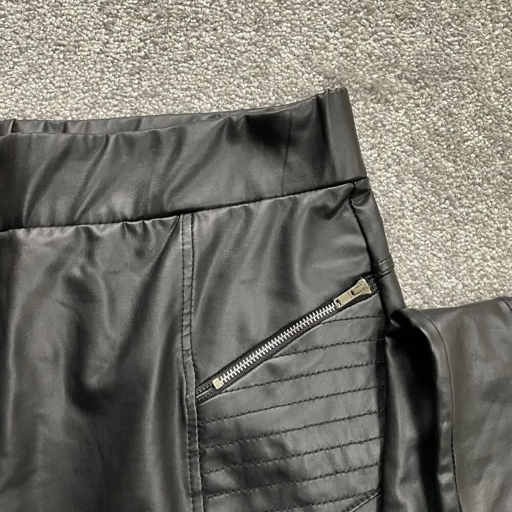 Shinestar Pants womens Large Black Faux Leather Slim Stretch Zip Pockets 31x31